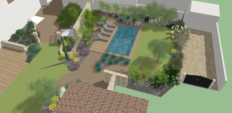 Architectes d'extérieur sur La Ciotat, pour projet d'aménagement de jardin, piscine et terrasse.